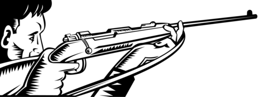 hunter aiming rifle woodcut png