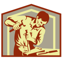 Carpenter at work with chisel png