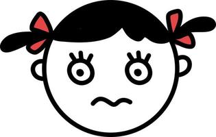 Scared girl with pigtails, illustration, vector on a white background.