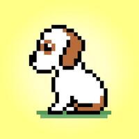 8 bit pixel sitting puppy . Animals for asset games in vector illustrations. Cross Stitch pattern.