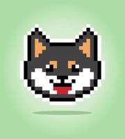 Píxel de 8 bits de perro shiba inu negro. cabeza de animal para juegos de activos en ilustraciones vectoriales. patrón de punto de cruz. vector