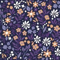 Seamless pattern with small flowers and leaves. Vector graphics.