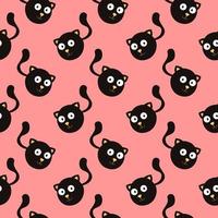 Black cat , seamless pattern on a pink background. vector