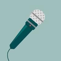 Green microphone, illustration, vector on white background.