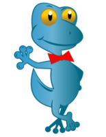 Cartoon-Gecko mit Hut und Fliege stehend png