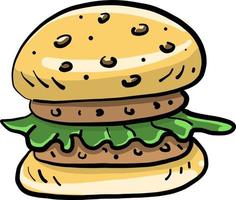 Burger drawing, illustration, vector on white background.