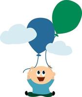 Kid with balloons, illustration, vector on white background.