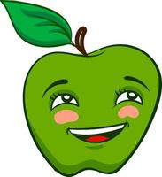 Manzana sonrisa verde, ilustración, vector sobre fondo blanco.