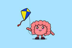 Cute cartoon Intestine character play kite flaying vector