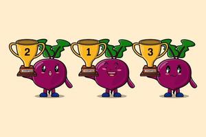 Set of cute cartoon Beetroot holding trophy vector