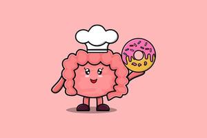 Cute cartoon Intestine chef character donuts vector