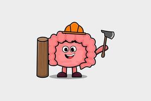 Cute cartoon Intestine carpenter character with ax vector