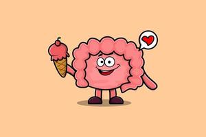 Cute Cartoon Intestine character holding ice cream vector