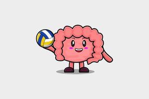 Cute cartoon Intestine character play volleyball vector