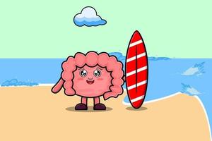 Cute cartoon Intestine character playing surfing vector