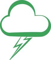 Green cloud with lightning, icon illustration, vector on white background