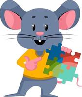 Mouse with puzzle, illustration, vector on white background.