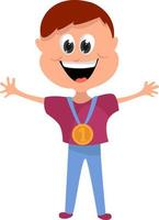 Winner with gold medal, illustration, vector on white background