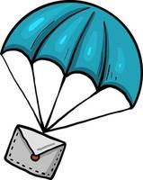 Letter with a parachute, illustration, vector on a white background.