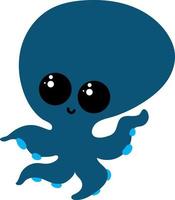 Cute blue octopus, illustration, vector on white background.