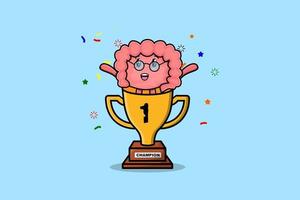 Cute cartoon Intestine character in trophy vector