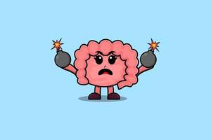 cartoon Intestine hold bomb with scared expression vector