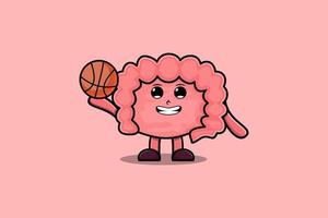 Cute cartoon Intestine character play basketball vector