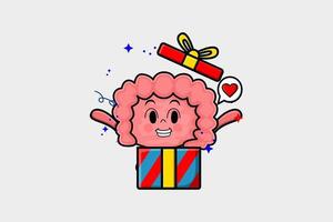 Cute cartoon Intestine character out from big gift box vector