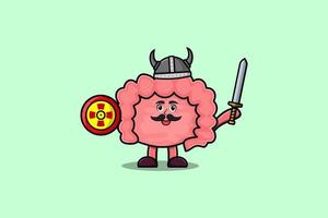 Cute cartoon Intestine viking pirate holding sword vector