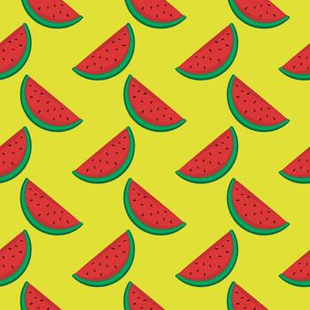 Red watermelon slices,seamless pattern on yellow background. vector