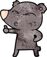 Retro grunge texture cartoon bear pouting vector