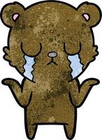 retro grunge texture cartoon bear crying vector