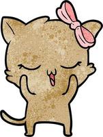 Retro grunge texture cartoon cute female cat vector