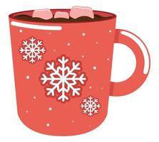 hot cocoa cup with snowflake vector