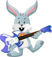 Bunny with guitar, illustration, vector on white background.