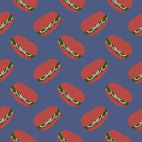 Sandwich with red onion,seamless pattern on dark blue background. vector