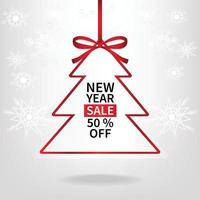 new year sale christmas tree price tag red eibbon template snowflake background vector