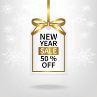 new year sale price tag gold ribbon template design vector