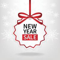 new year sale price tag red ribbon template snowflake background vector