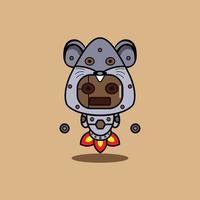 ilustración vectorial del personaje de dibujos animados mascota disfraz animal cohete lindo robot rata vector