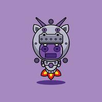 ilustración vectorial del personaje de dibujos animados mascota disfraz animal cohete lindo robot hipopótamo vector