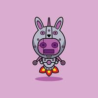 ilustración vectorial del personaje de dibujos animados mascota disfraz animal cohete lindo robot conejo vector
