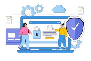 seguridad cibernética plana en línea, seguridad en Internet o concepto de protección y privacidad de la información. ilustración de vector de estilo de diseño de esquema para página de inicio, banner web, infografía, imágenes de héroe