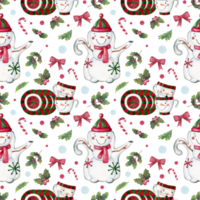 vattenfärg sömlös jul mönster med servis, tekanna, koppar, gran grenar, bär, godis och järnek. png