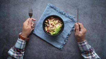 Dinner in a bowl, blue napkin video