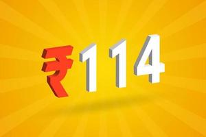 114 Rupee 3D symbol bold text vector image. 3D 114 Indian Rupee currency sign vector illustration