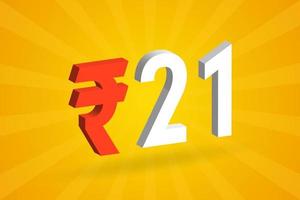 21 Rupee 3D symbol bold text vector image. 3D 21 Indian Rupee currency sign vector illustration