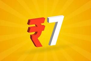 7 Rupee 3D symbol bold text vector image. 3D 7 Indian Rupee currency sign vector illustration