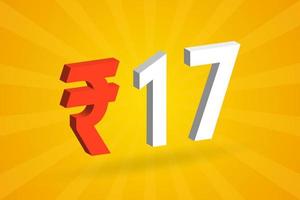 17 Rupee 3D symbol bold text vector image. 3D 17 Indian Rupee currency sign vector illustration