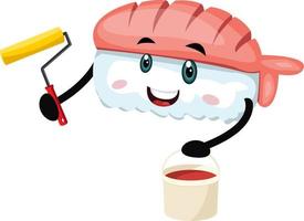 Sushi with paintbrush, illustration, vector on white background.